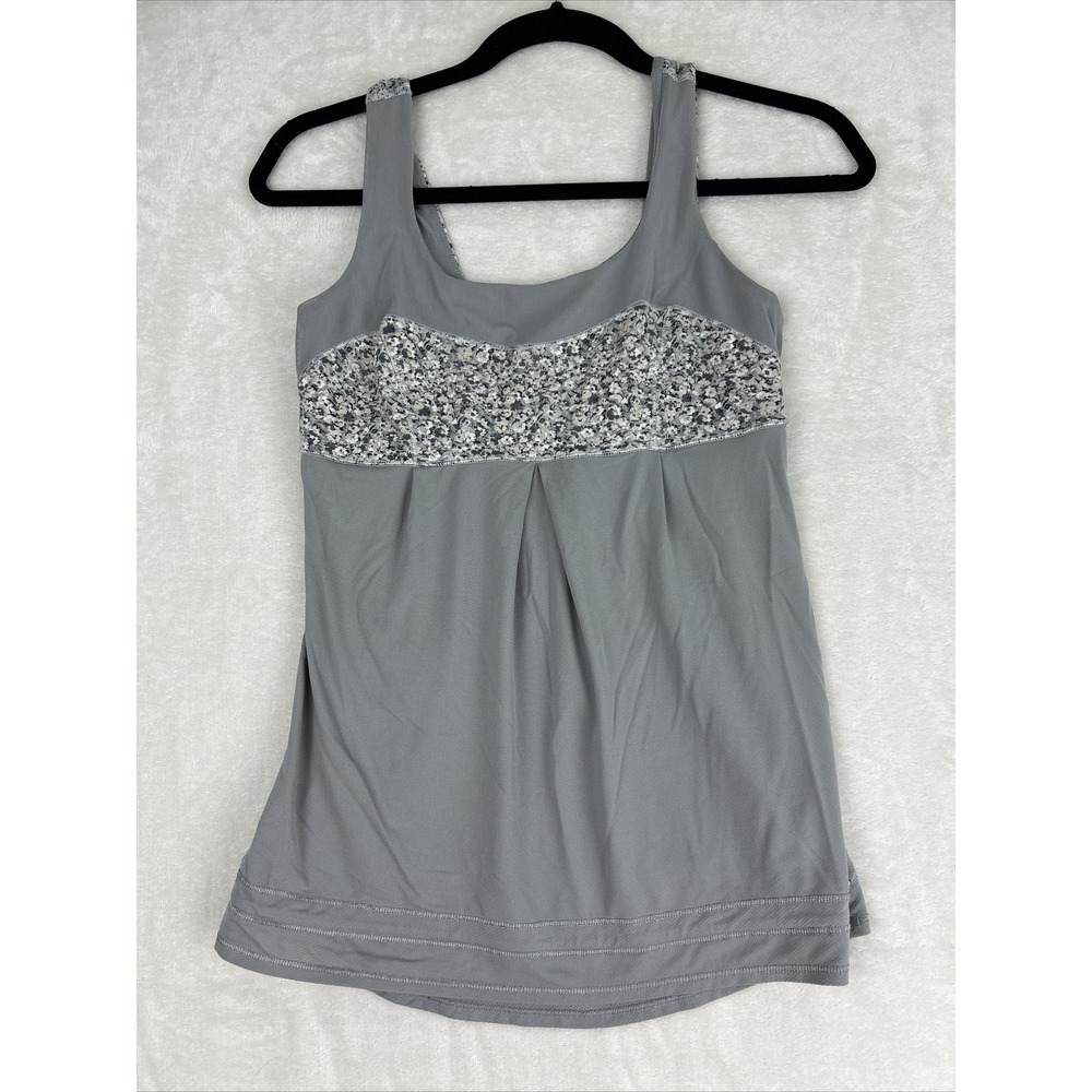 Lululemon Floral Elevate Tank Top With Drawstring Gray Floral Woman's Size 6